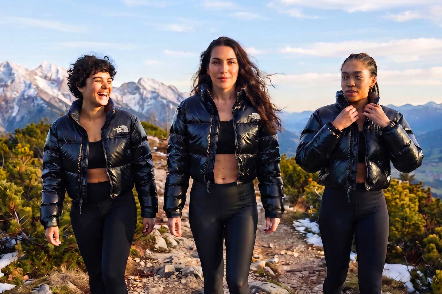 3 Frauen in Kurzen Daunenjacken