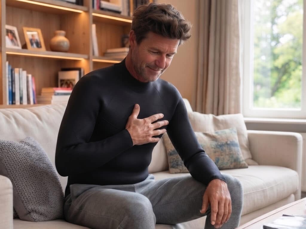 Neopren Hoody fühlen mit der Hand auf der Brust